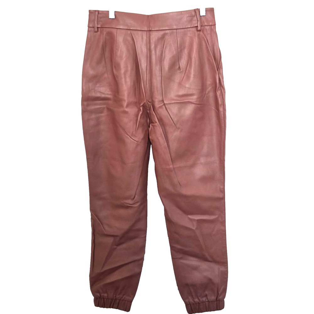 Bar III Faux Leather Jogger Pants Brown Pull On Elastic Waist Size 8 - Picture 6 of 6
